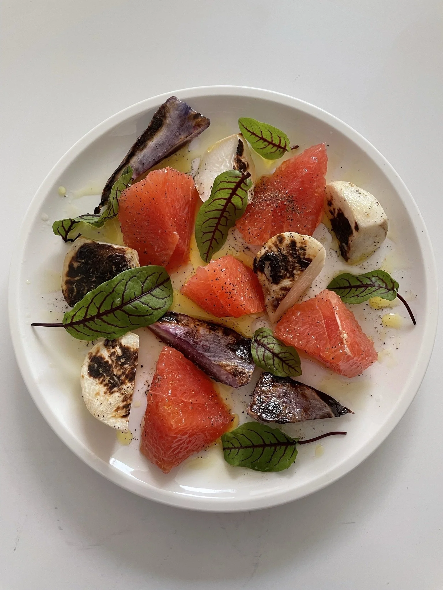Charred allium and grapefruit salad